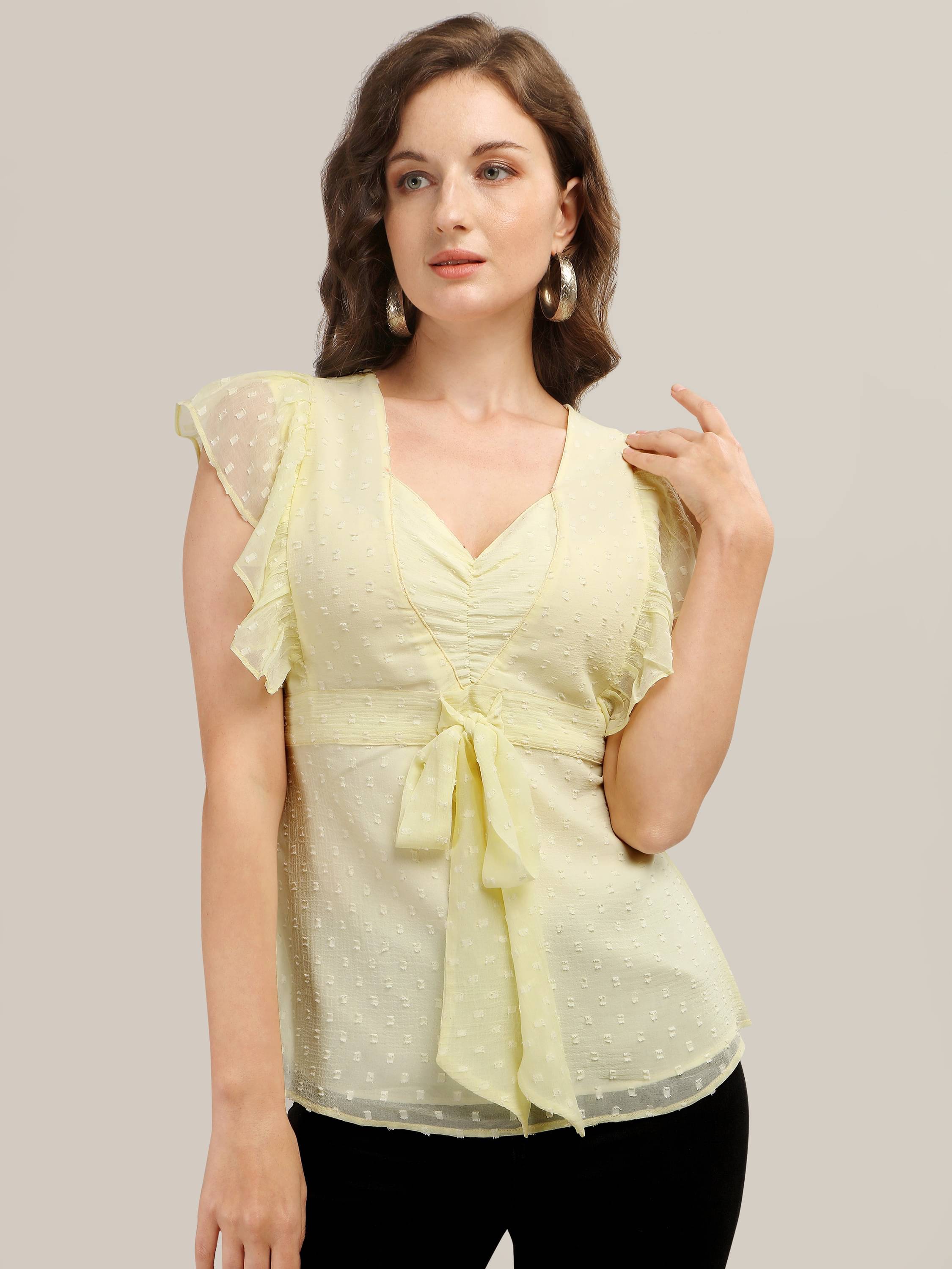 Prettify Women's Georgette Regular Top ( Yellow ) Prettify Women's Georgette Regular Top ( Yellow )