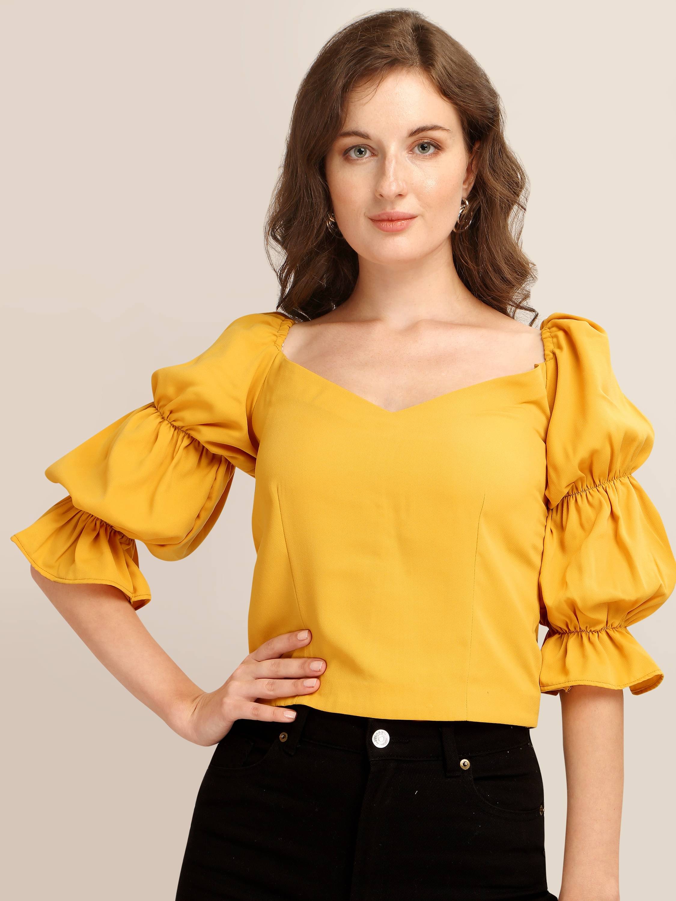 Prettify Women's Polyester Drawstring Top ( Yellow ) Prettify Women's Polyester Drawstring Top ( Yellow )