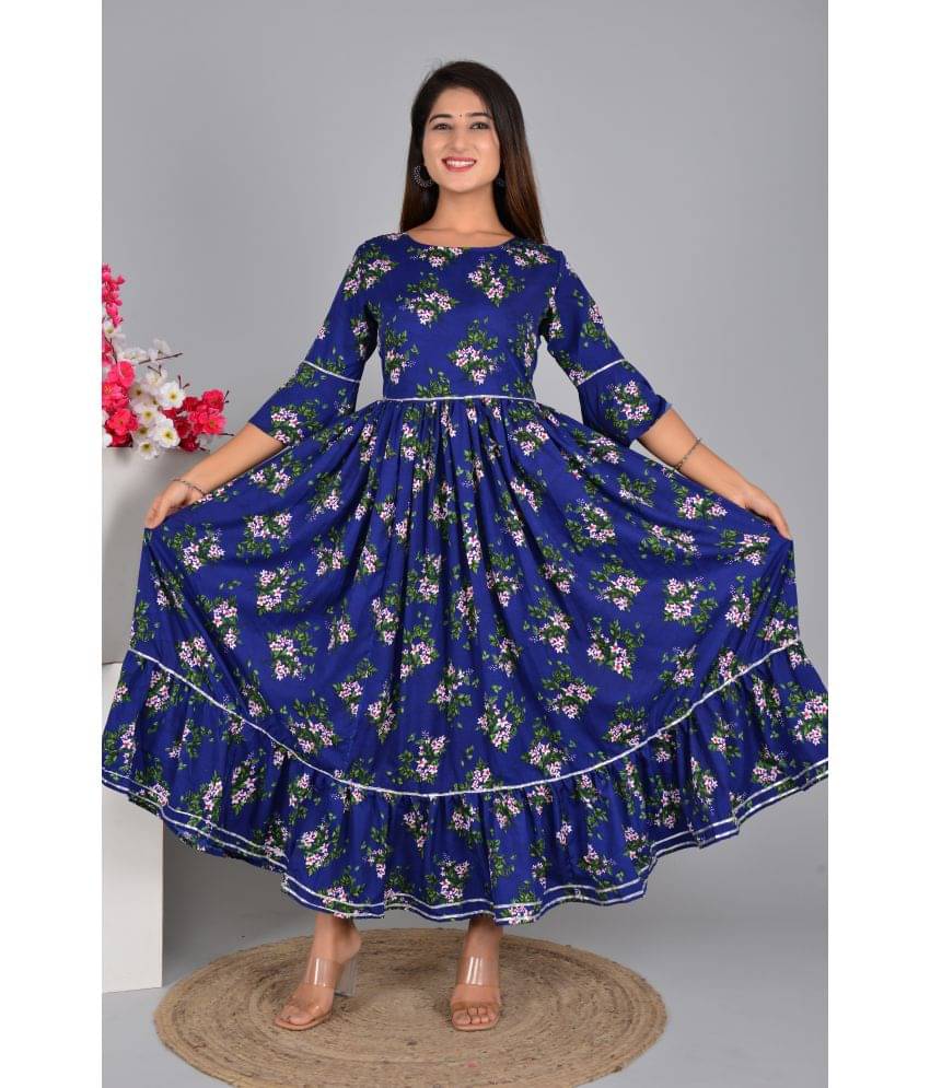     			Smien Rayon Printed Anarkali Women's Kurti - Blue ( Pack of 1 )
