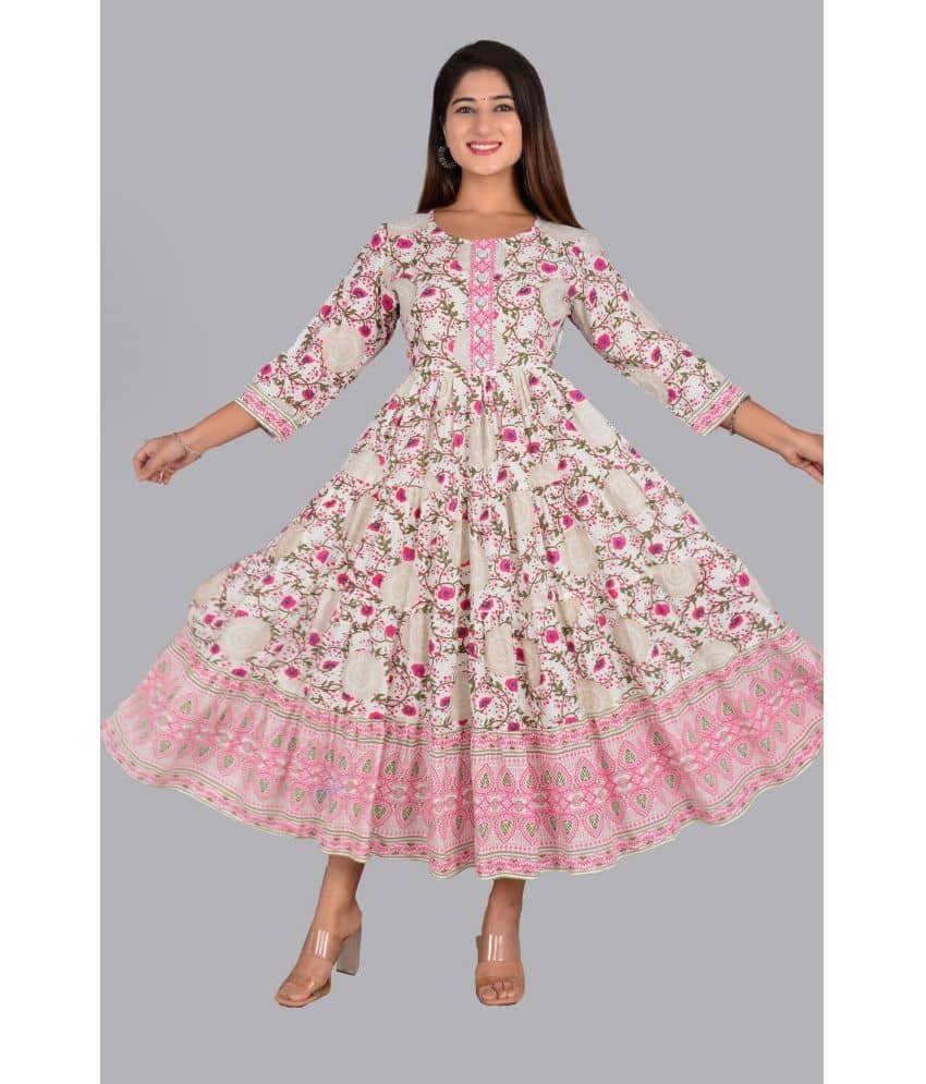 Smien Rayon Printed Anarkali Women's Kurti - Pink ( Pack of 1 ) - Kurtis, Tunics | Buy online on ZillyBuy