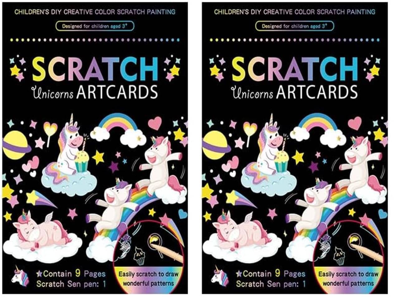 Unico Theme Scratch Art Book (Set of 2) 9 Sheets Double Sided Scratch Paper Cards Art Crafts with Wooden Stylus Set for Kids Boys Girls Birthday Party Favor Supplies Unico Theme Scratch Art Book (Set of 2) 9 Sheets Double Sided Scratch Paper Cards Art Crafts with Wooden Stylus Set for Kids Boys Girls Birthday Party Favor Supplies