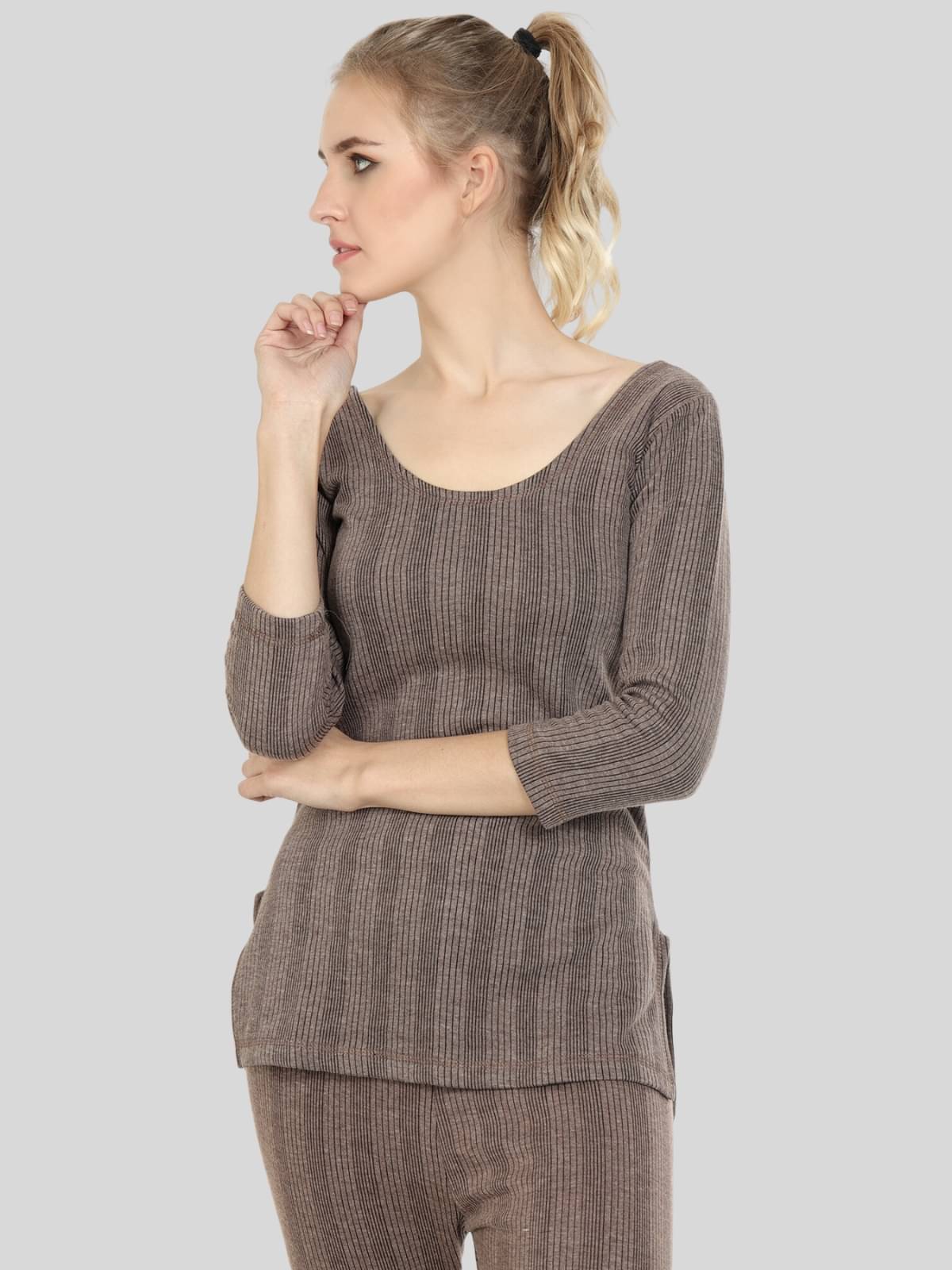     			Zeffit Cotton Blend Thermal Tops - Brown Pack of 1