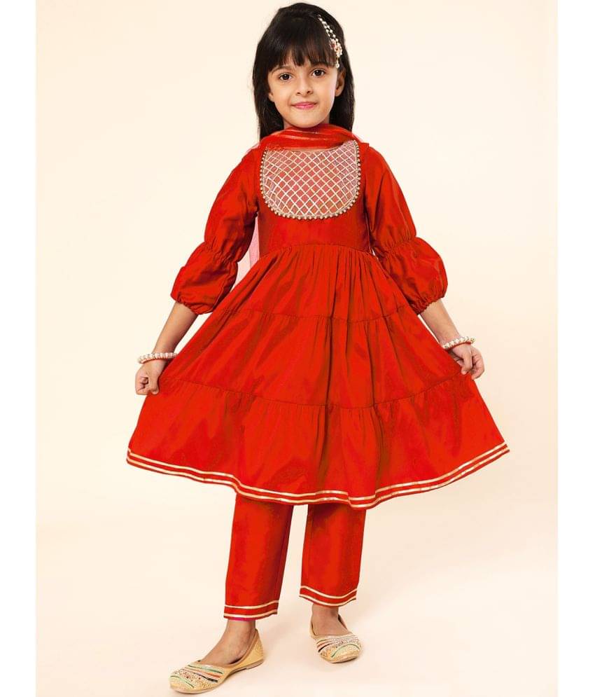     			A.T.U.N. Girls Polyester Kurta and Pant Set ( Pack of 1 , Red )