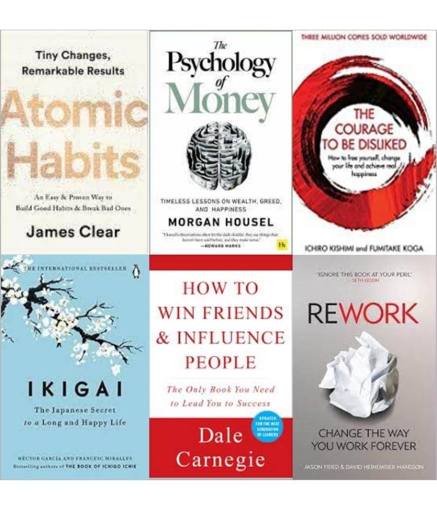 Atomic Habits + Psychology of Money + Ikigai + How to  Win Friends Influence People + Rework + The Courage To Be Disliked     			Atomic Habits + Psychology of Money + Ikigai + How to  Win Friends Influence People + Rework + The Courage To Be Disliked