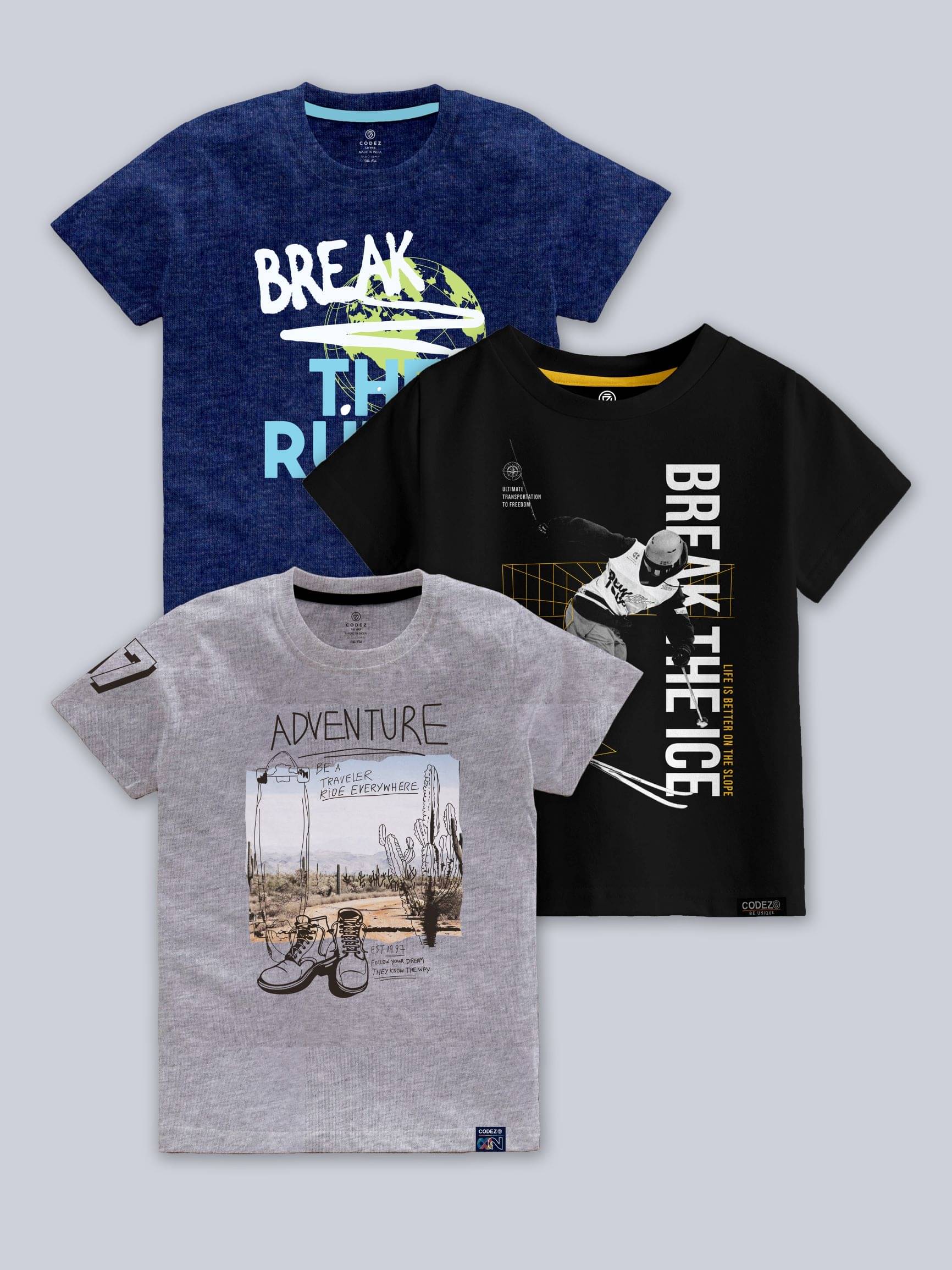    			CODEZ Pack of 3 Boys Cotton Blend T-Shirt ( Multi Color )