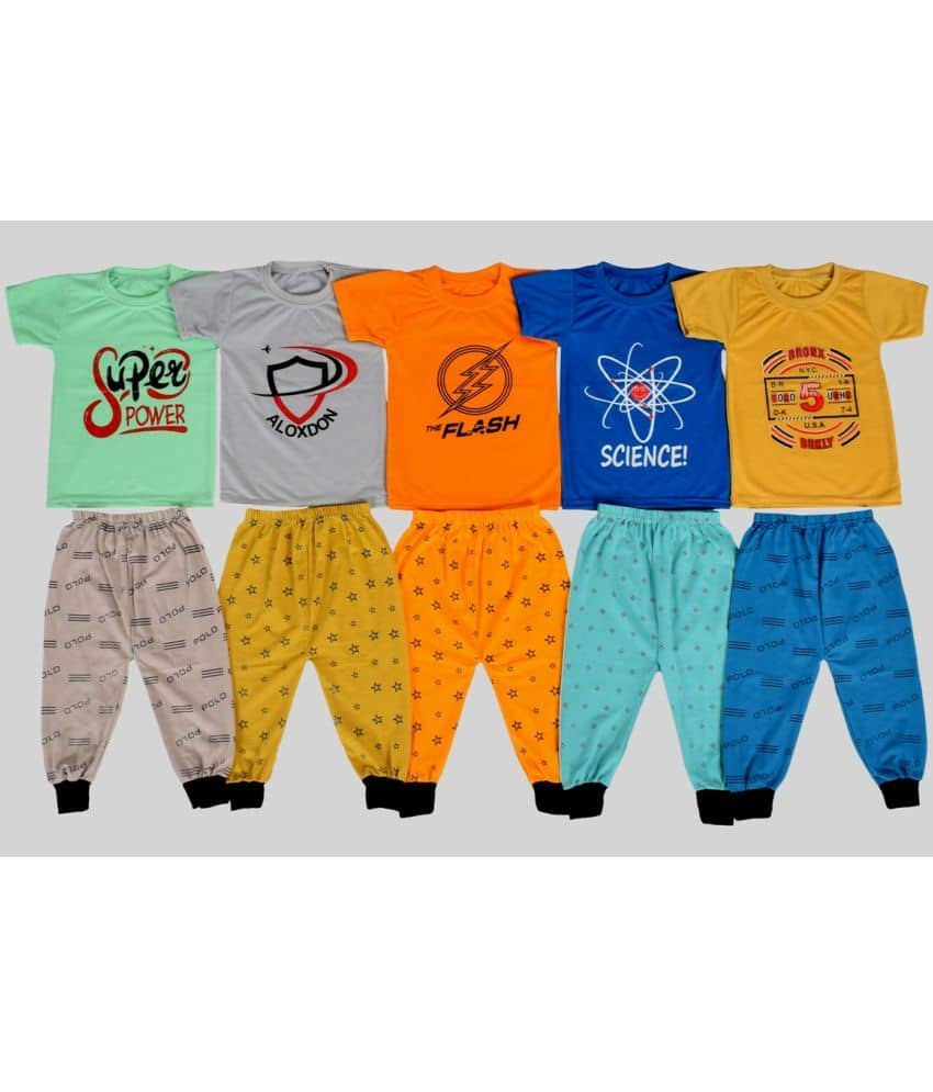 DIAMOND EXPORTER Pack of 5 Boys Cotton Blend T-Shirt & Trackpants Set ( Multicolor )
