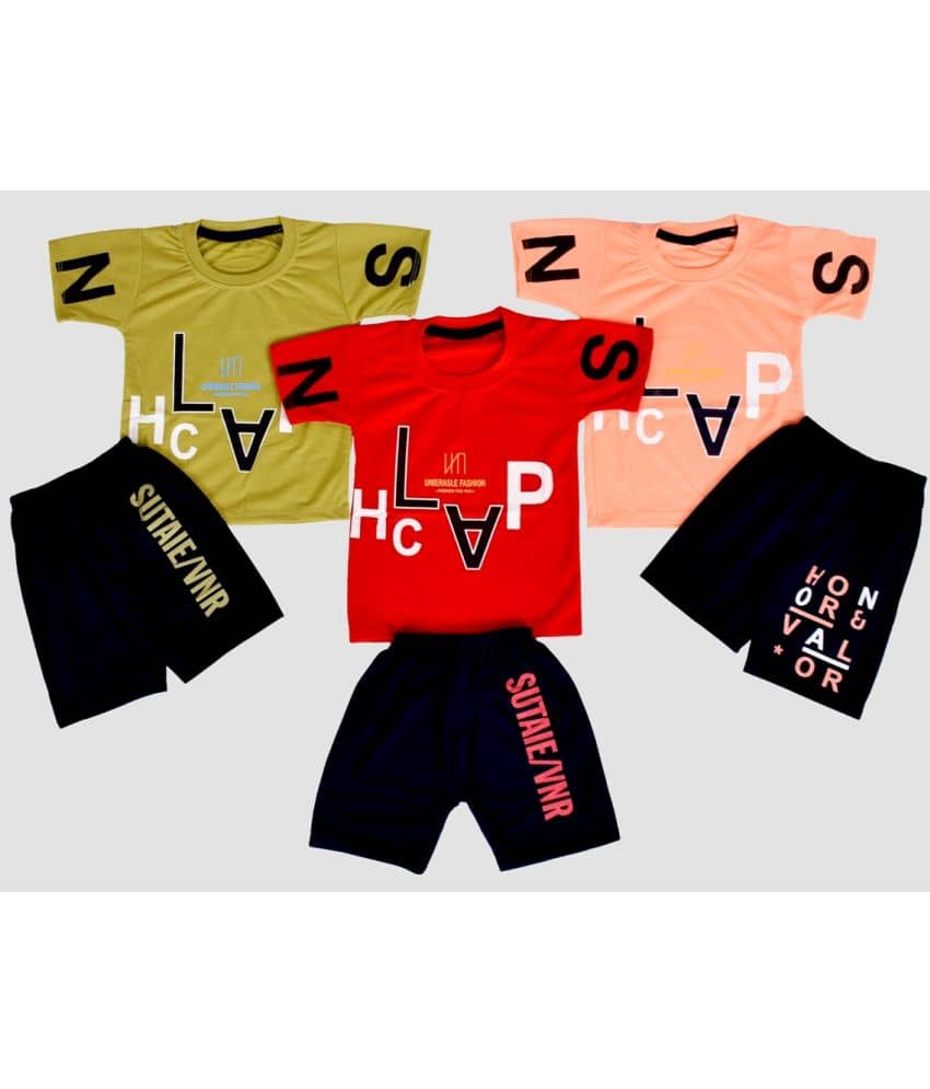 DIAMOND EXPORTER Pack of 3 Boys Cotton Blend T-Shirt & Shorts Set ( Multicolor )