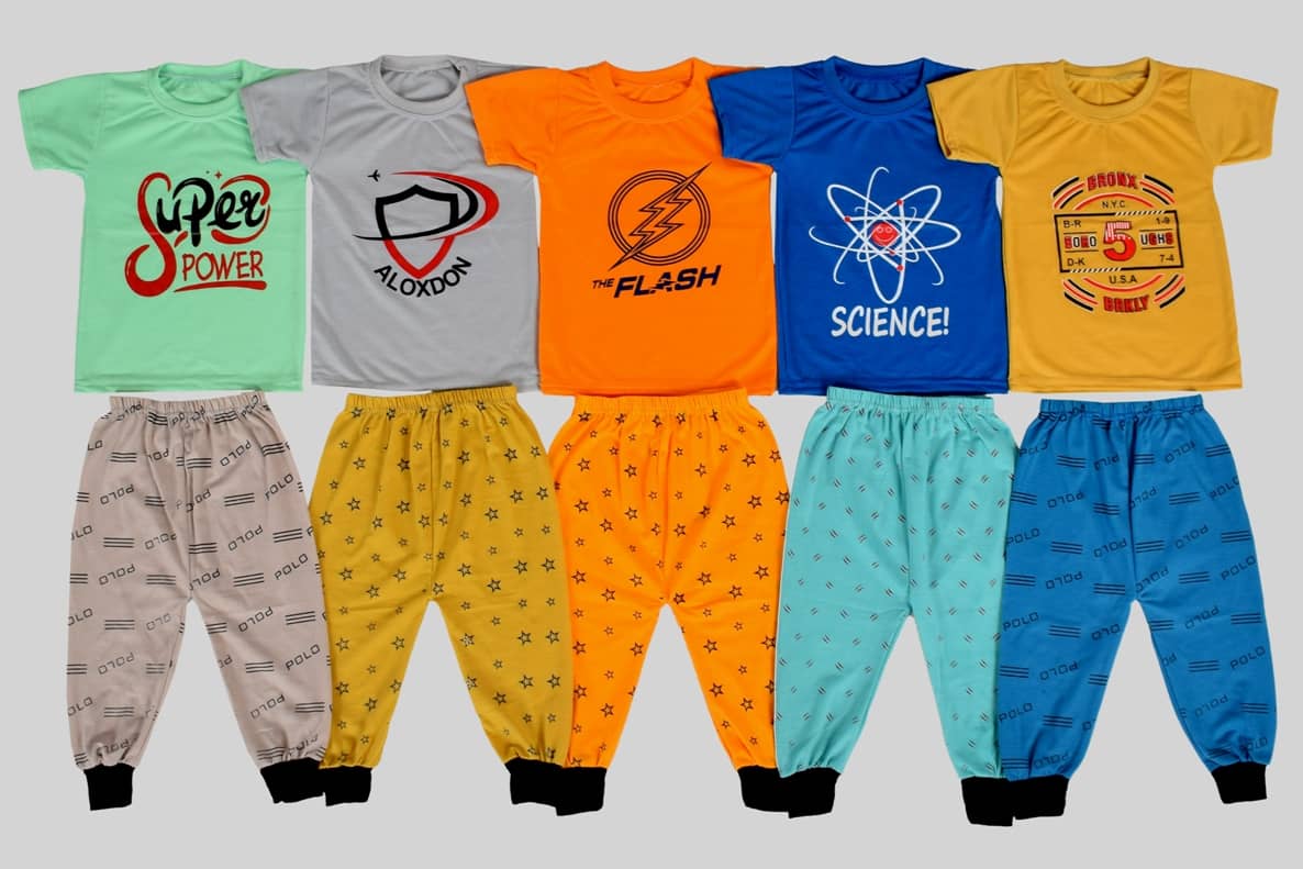 DIAMOND EXPORTER Pack of 5 Boys Cotton Blend T-Shirt & Trackpants Set ( Multicolor )