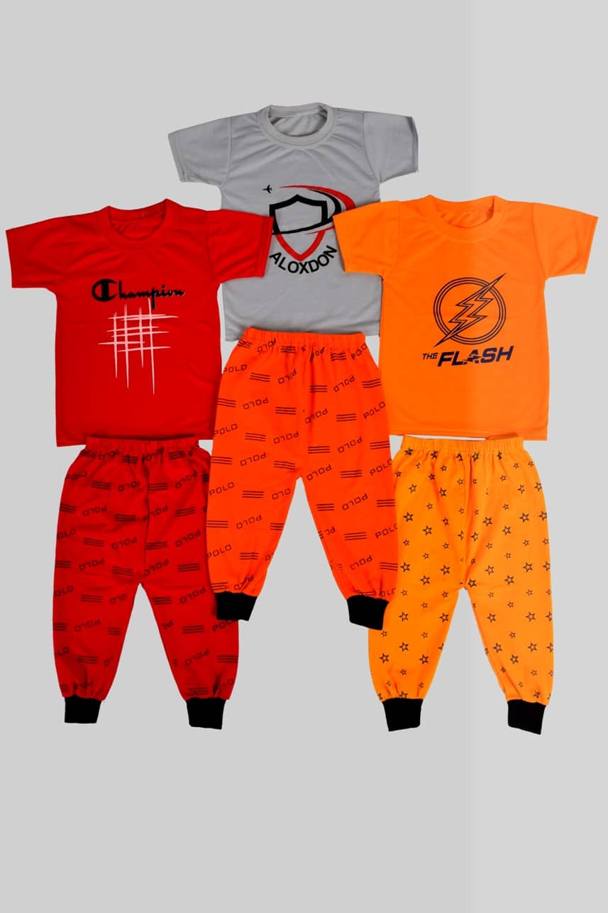 DIAMOND EXPORTER Pack of 3 Boys Cotton Blend T-Shirt & Trackpants Set ( Multicolor )