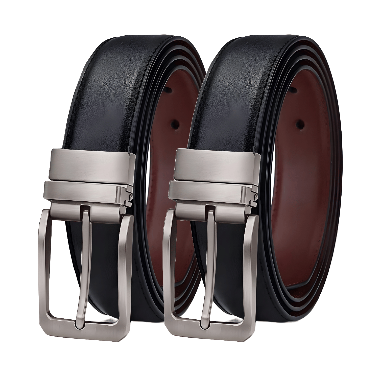 FITKNOT - Black 100% Leather Men's Reversible Belt ( Pack of 2 ) FITKNOT - Black 100% Leather Men's Reversible Belt ( Pack of 2 )