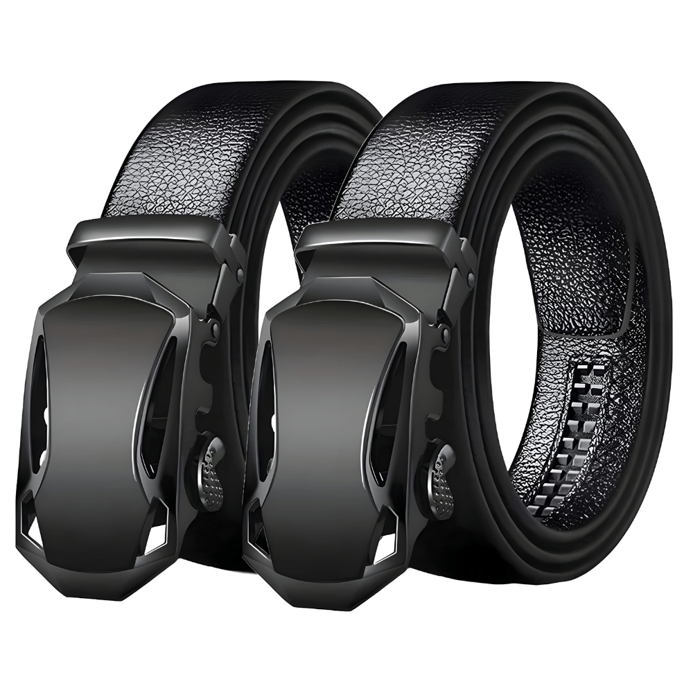 FITKNOT - Black Faux Leather Men's Formal Belt ( Pack of 2 )