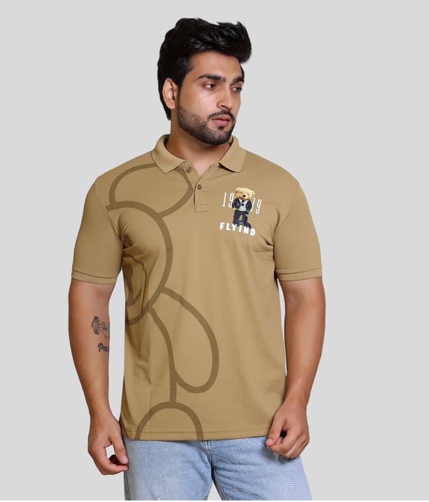 FLYIND VOGUE OUTFIT Men Cotton Regular Fit Printed Polo T Shirt ( Khaki )