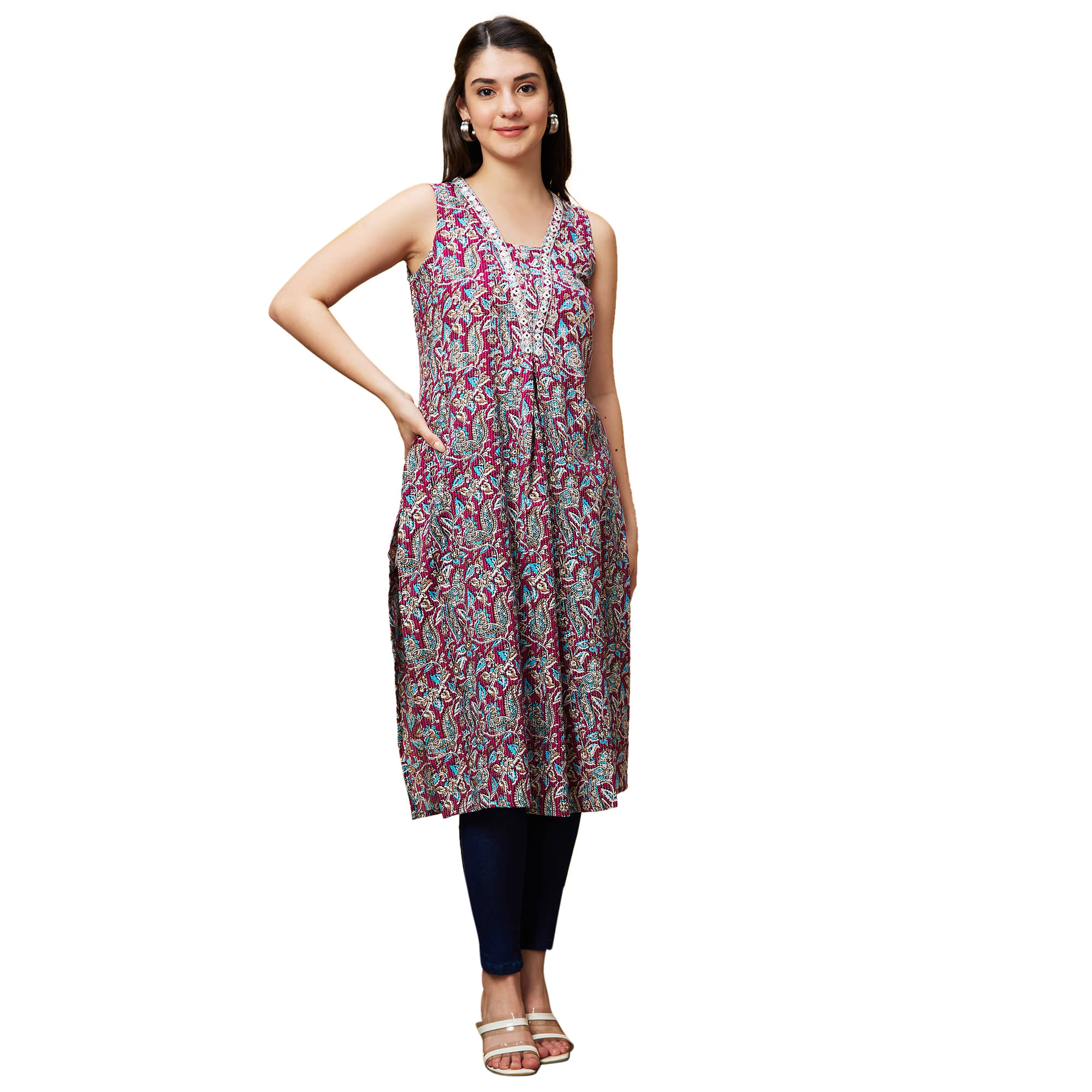 Globus 100% Cotton Printed Straight Women's Kurti - Purple ( Pack of 1 ) - Kurtis, Tunics | Buy online on ZillyBuy