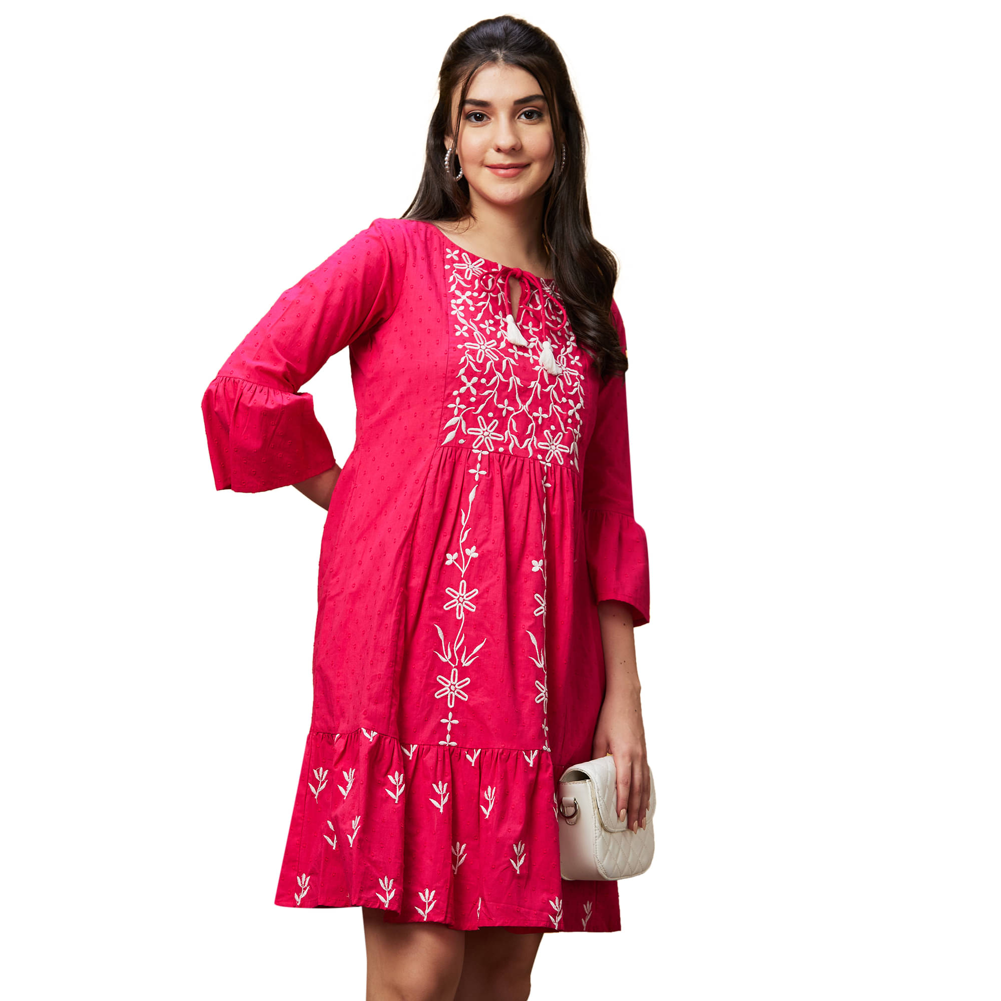 Globus Cotton Embroidered Midi Women's A-line Dress - Pink ( Pack of 1 )     			Globus Cotton Embroidered Midi Women's A-line Dress - Pink ( Pack of 1 )