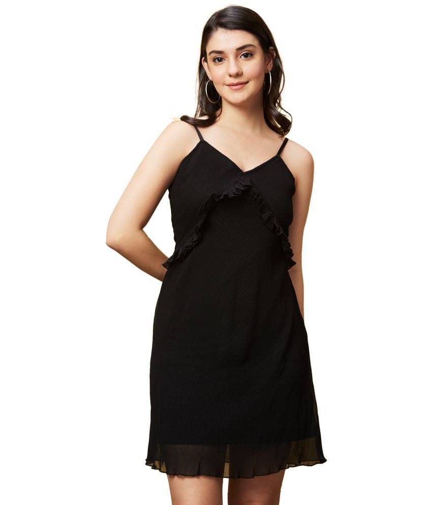 Globus Polyester Solid Above Knee Women's A-line Dress - Black ( Pack of 1 )     			Globus Polyester Solid Above Knee Women's A-line Dress - Black ( Pack of 1 )