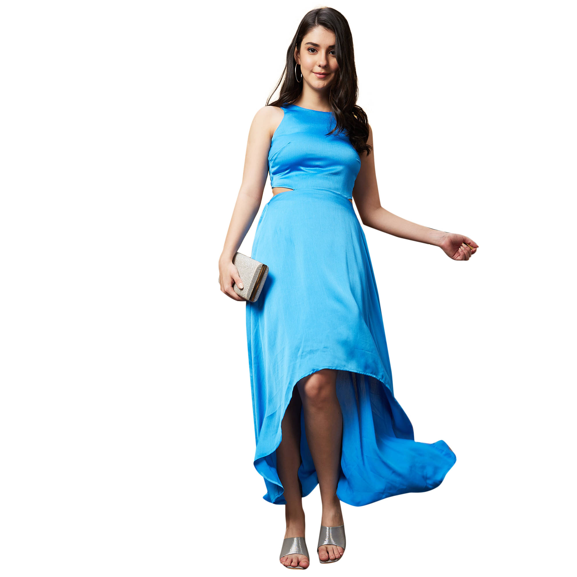     			Globus Polyester Solid Midi Women's Fit & Flare Dress - Blue ( Pack of 1 )
