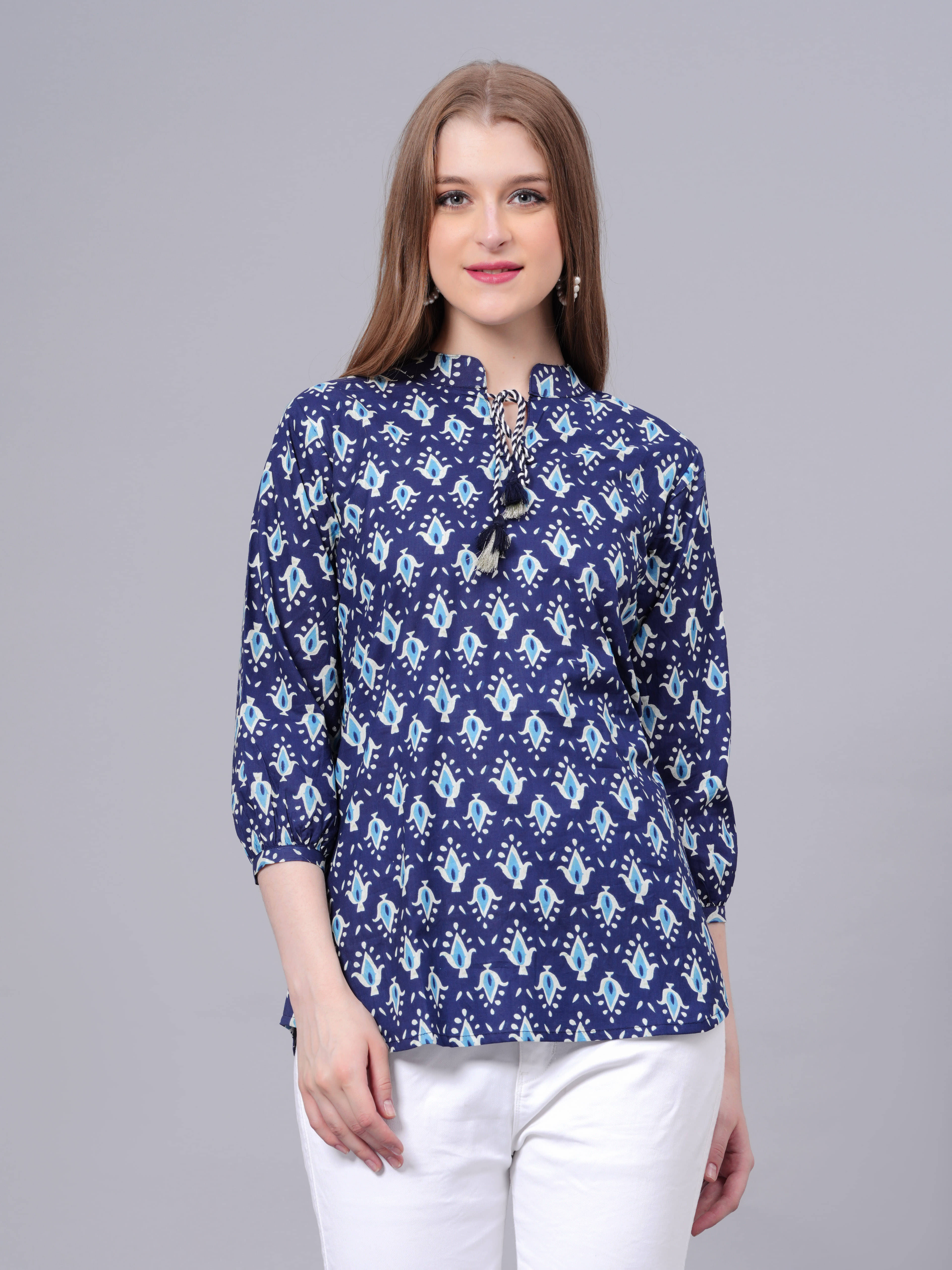 HIGHLIGHT FASHION EXPORT Women's Cotton Regular Top ( Blue ) HIGHLIGHT FASHION EXPORT Women's Cotton Regular Top ( Blue )