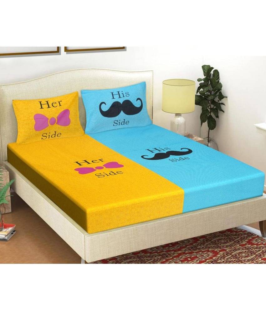     			FrionKandy Living Cotton Abstract Printed Double Bedsheet with 2 Pillow Covers - Yellow