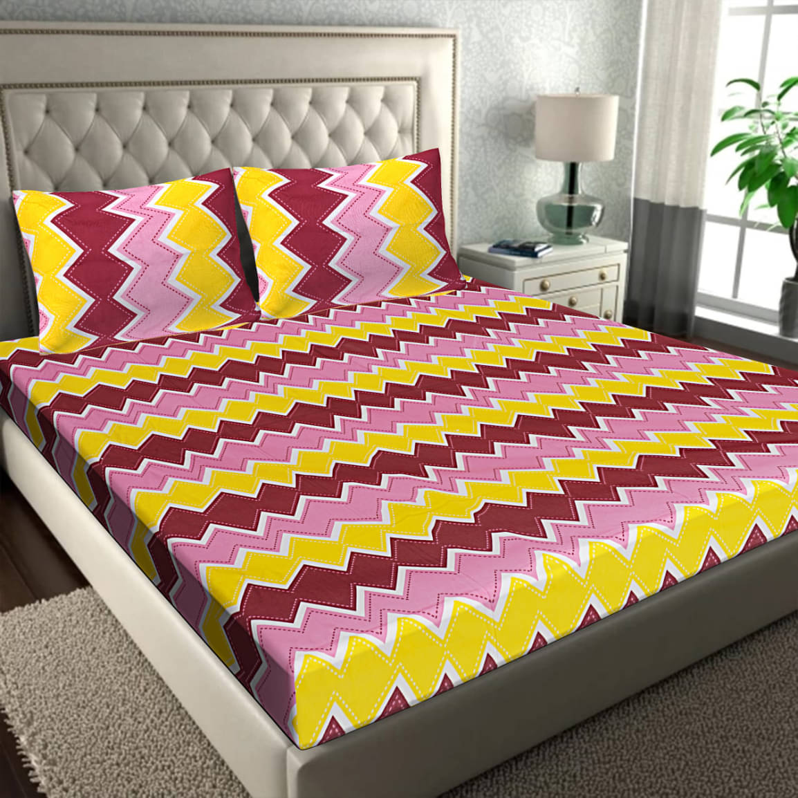 FrionKandy Living Cotton Abstract Printed Double Bedsheet with 2 Pillow Covers - Multicolor FrionKandy Living Cotton Abstract Printed Double Bedsheet with 2 Pillow Covers - Multicolor