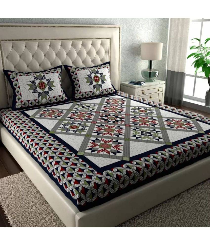 FrionKandy Living Cotton Geometric Double Bedsheet with 2 Pillow Covers - Blue FrionKandy Living Cotton Geometric Double Bedsheet with 2 Pillow Covers - Blue