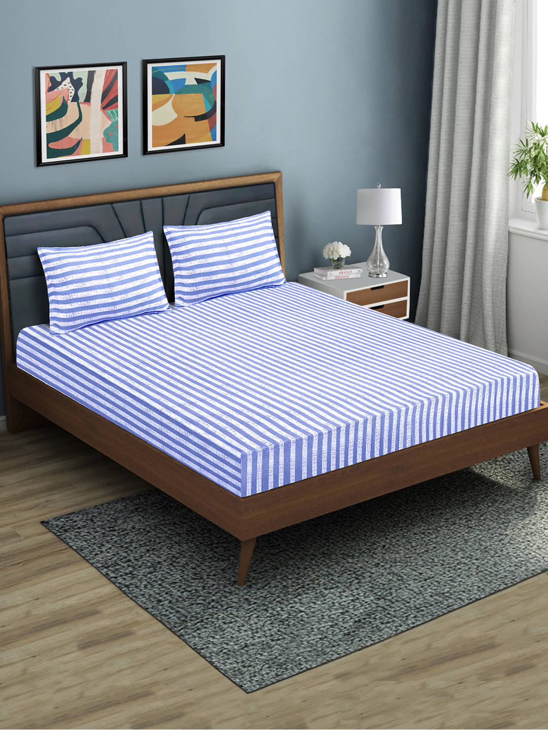     			Home Candy Microfiber Double Bedsheet ( Blue )