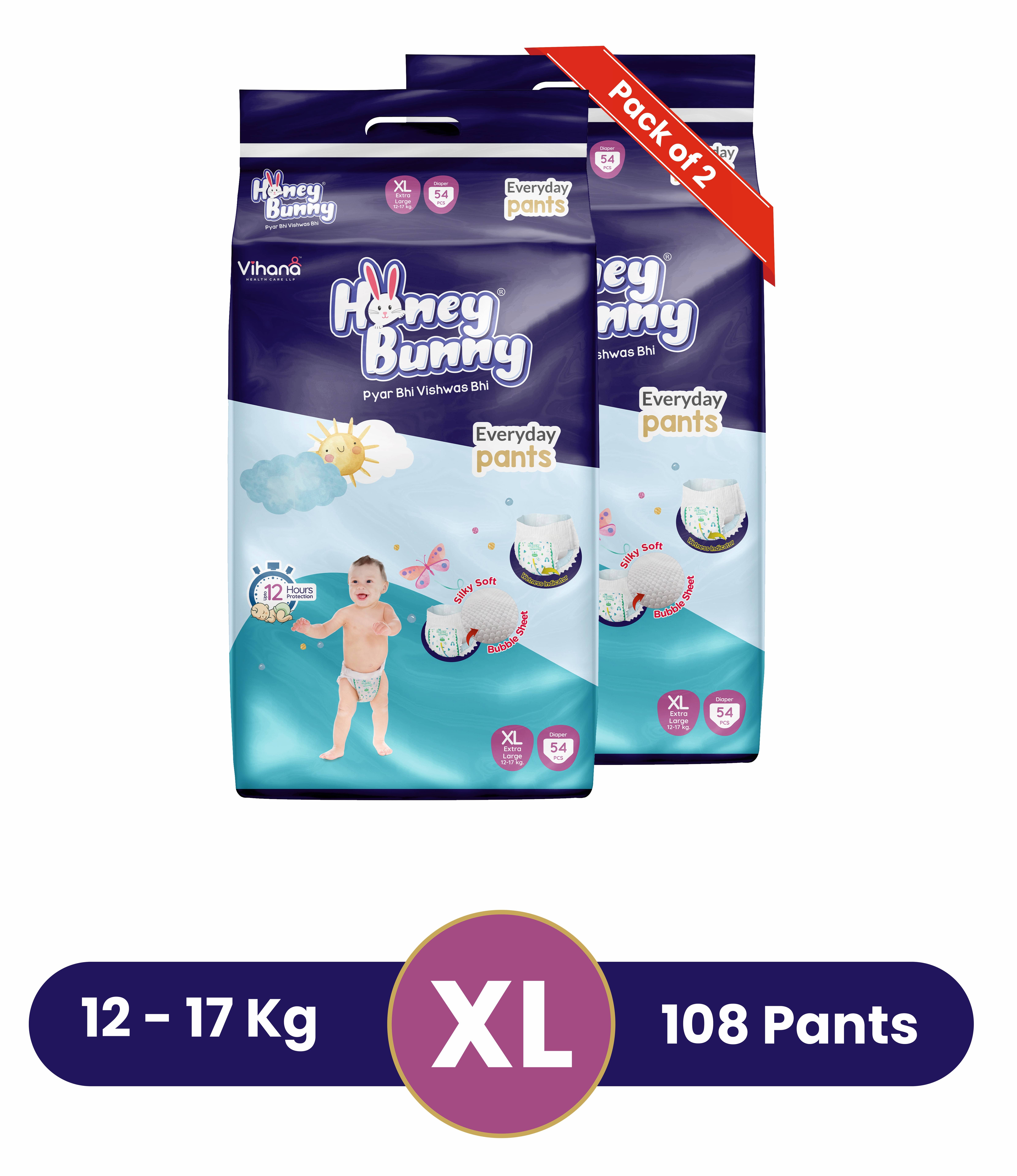     			Honey Bunny - XL Diaper Pants ( Pack of 2 )