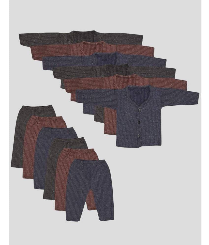     			ICONIC ME Front Open Kids Baby Boys & Girls Thermal Set Body Warmer Top & Payjama Blue, Grey, Brown Pack of 6