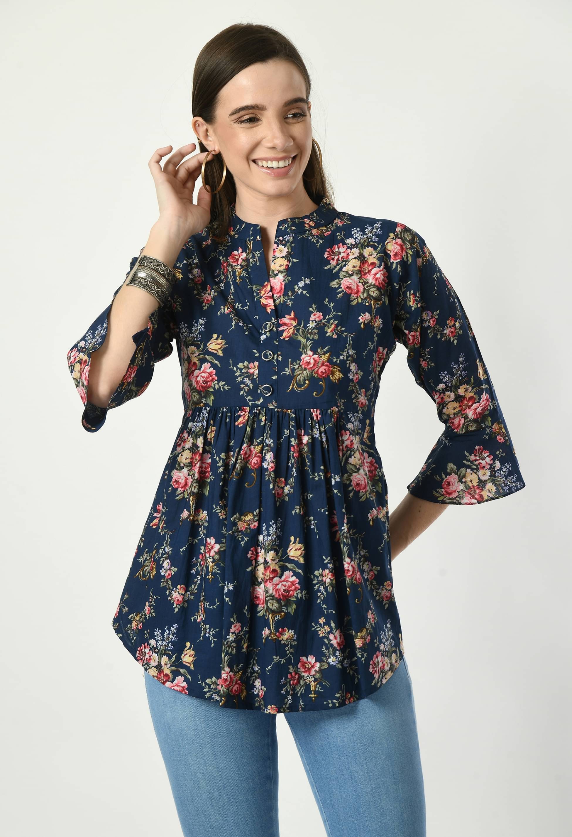     			MAURYA Women's Cotton A-Line Top ( Blue )