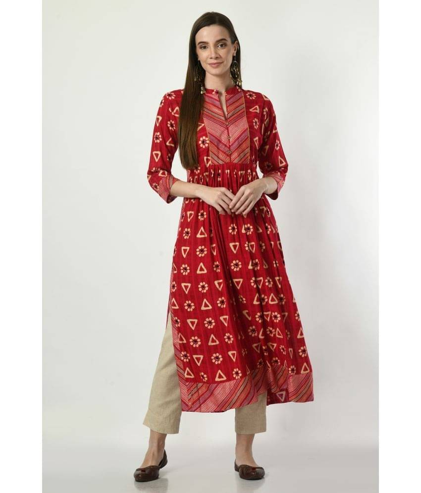     			MAURYA Rayon Printed Flared Women's Kurti - Red ( Pack of 1 )