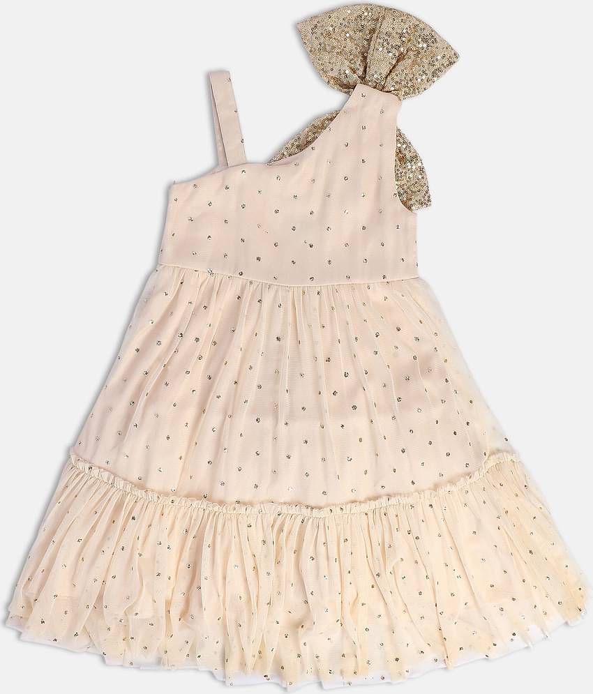 MINI KLUB Cotton A-line Dress For Girls ( Pack of 1 , Beige )