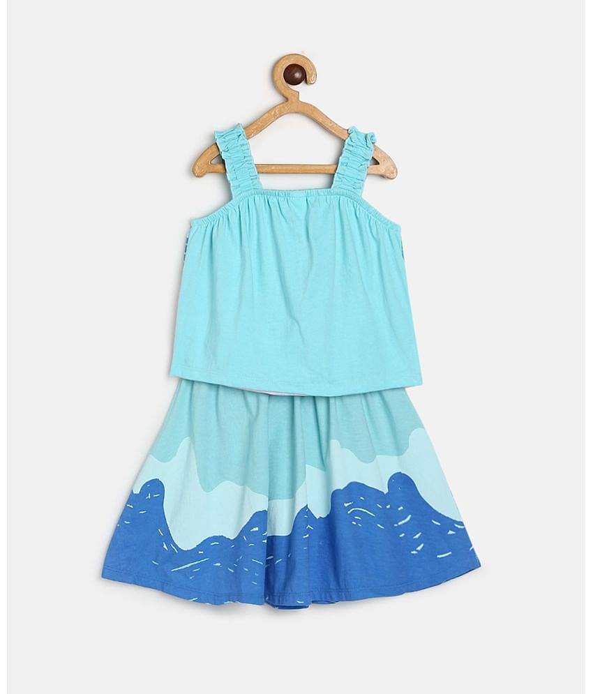 MINI KLUB Pack of 1 Girls Cotton Top With Skirt ( Blue )