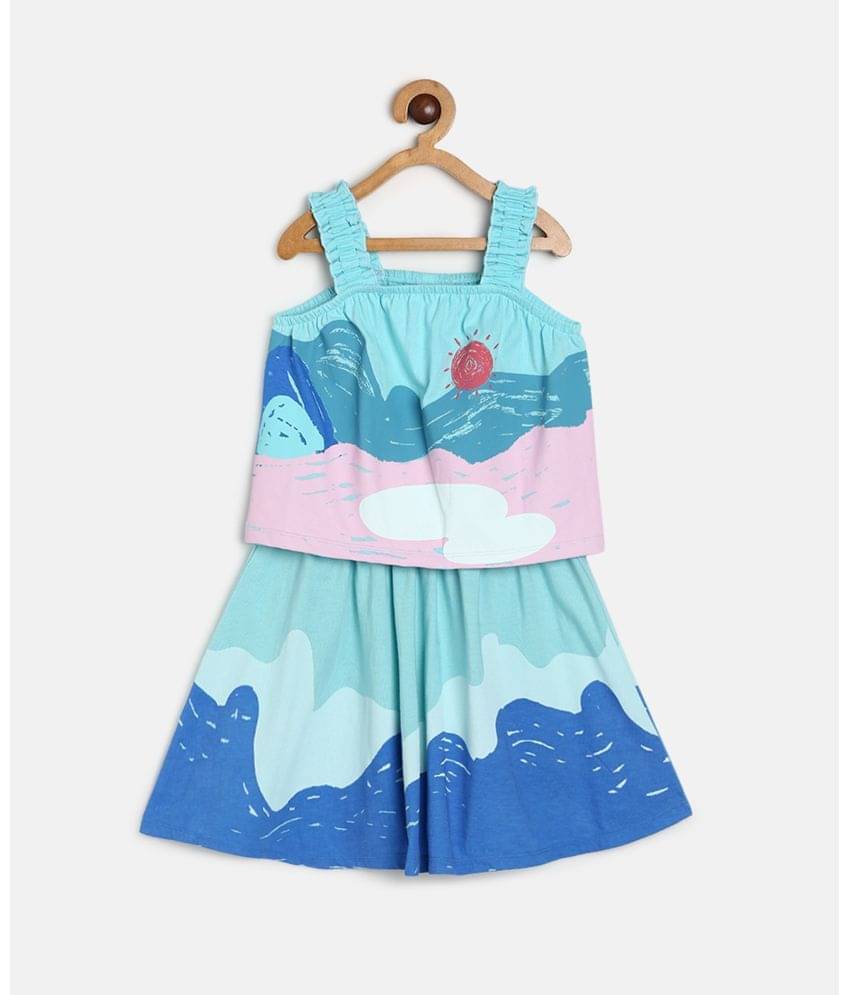     			MINI KLUB Pack of 1 Girls Cotton Top With Skirt ( Blue )