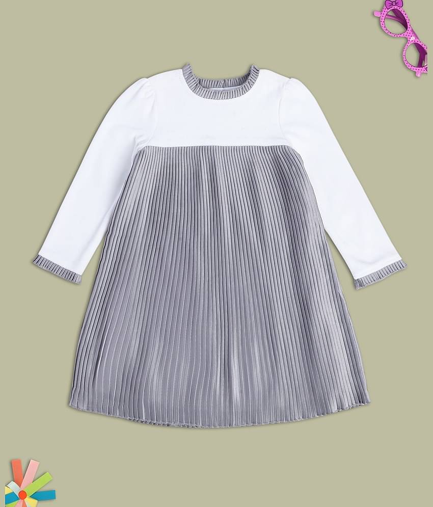 MINI KLUB Cotton A-line Dress For Girls ( Pack of 1 , Silver )