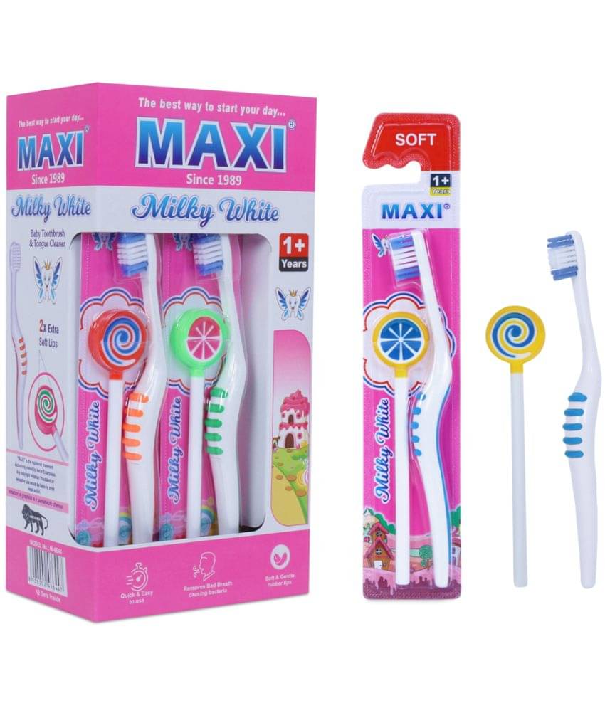     			Maxi Milky White Baby Toothbrush And Tongue Cleaner,Oral Hygiene Kit(Pack Of 12)