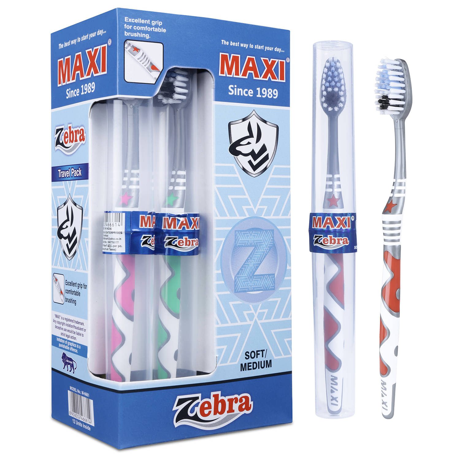     			Maxi Zebra Travel Pack Soft Toothbrush (Pack of 12)