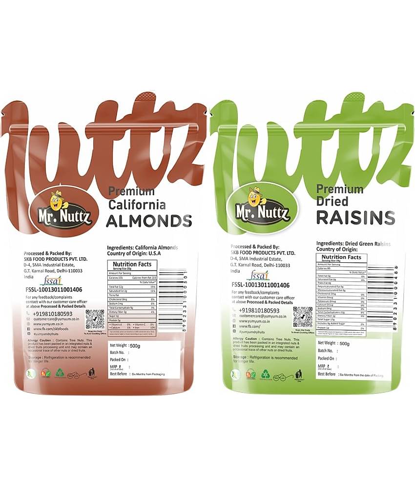 Mr.Nuttz Premium California Almond (500g) & Raisin Kishmish (500g) Dry Fruits Combo