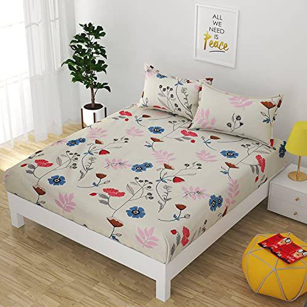     			Nirwana Decor Microfibre Abstract 1 Bedsheet with 2 Pillow Covers - Beige
