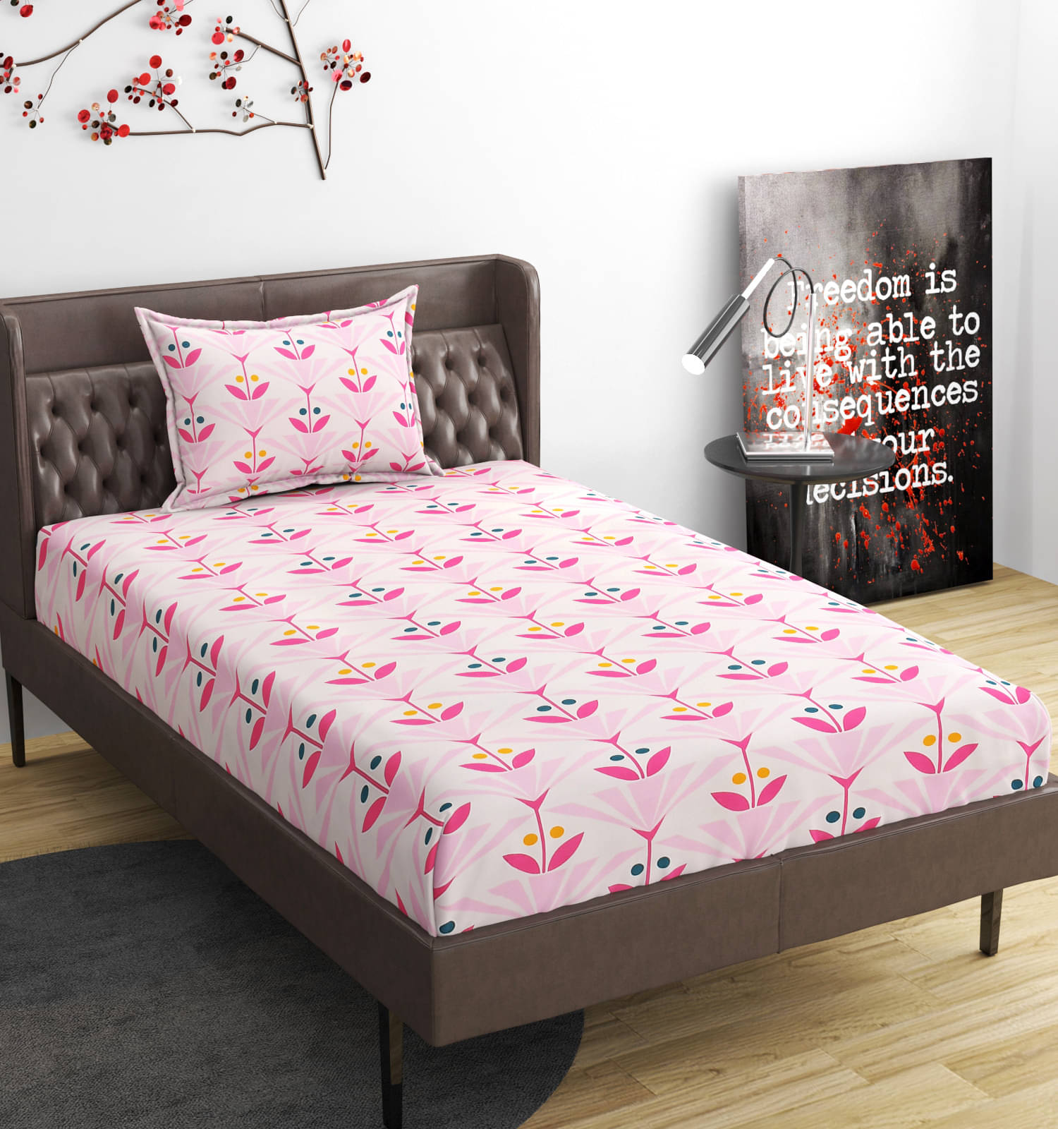     			Nirwana Decor Microfibre Abstract 1 Bedsheet with 1 Pillow Cover - Multi