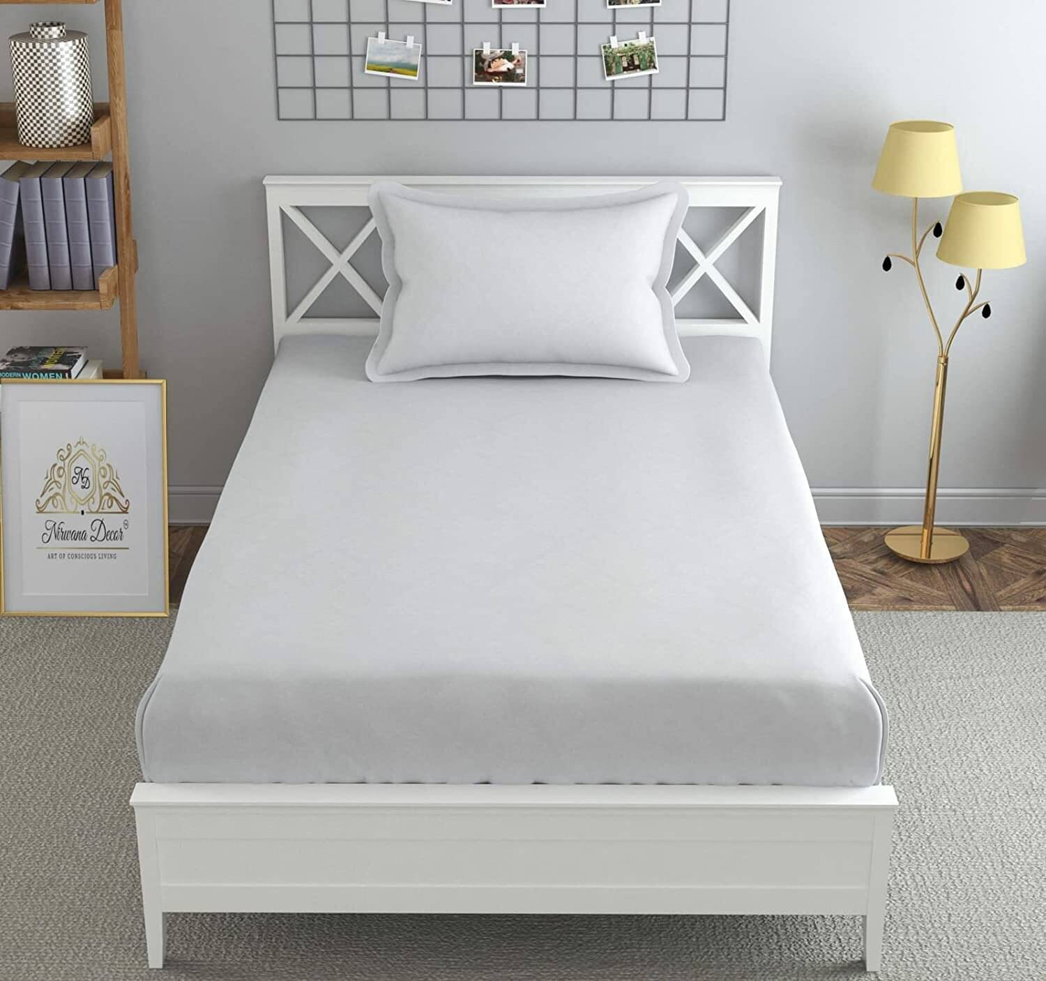     			Nirwana Decor Microfibre Ethnic 1 Bedsheet with 1 Pillow Cover - White