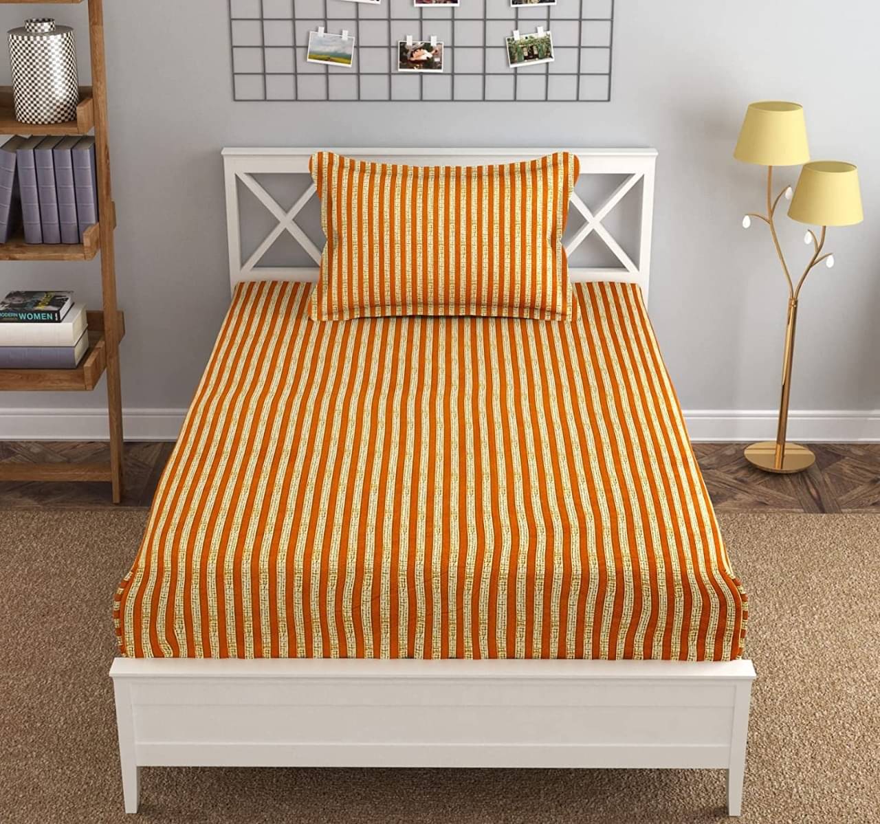     			Nirwana Decor Microfibre Geometric 1 Bedsheet with 1 Pillow Cover - yellow