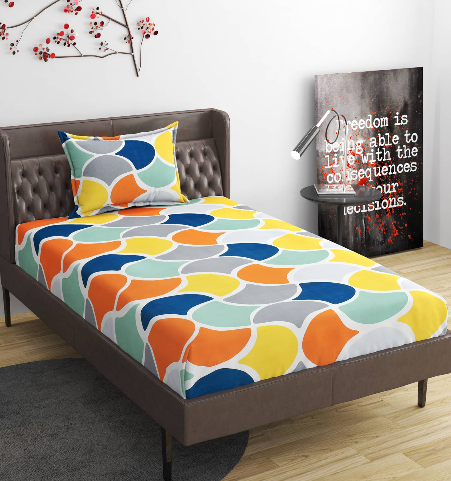     			Nirwana Decor Microfibre Geometric 1 Bedsheet with 1 Pillow Cover - Multi