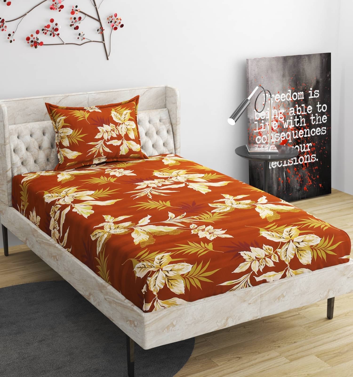     			Nirwana Decor Microfibre Geometric 1 Bedsheet with 1 Pillow Cover - Multi