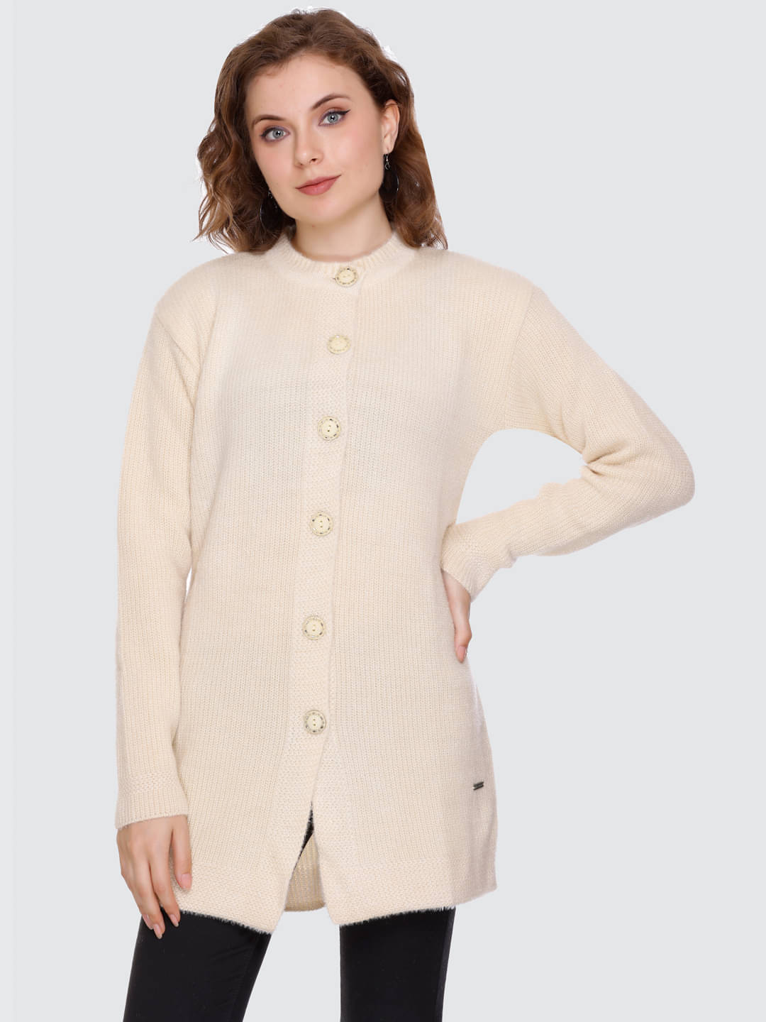 Nitsline Acrylic V Neck Women's Buttoned Cardigans - Beige (Pack of 1) Nitsline Acrylic V Neck Women's Buttoned Cardigans - Beige (Pack of 1)