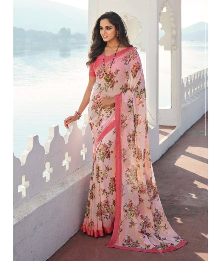 BLEESBURY Georgette Printed Saree With Unstitched Blouse Piece ( Pink ) BLEESBURY Georgette Printed Saree With Unstitched Blouse Piece ( Pink )