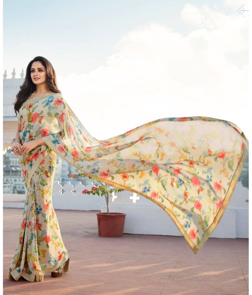     			BLEESBURY Georgette Printed Saree With Unstitched Blouse Piece ( Off White )