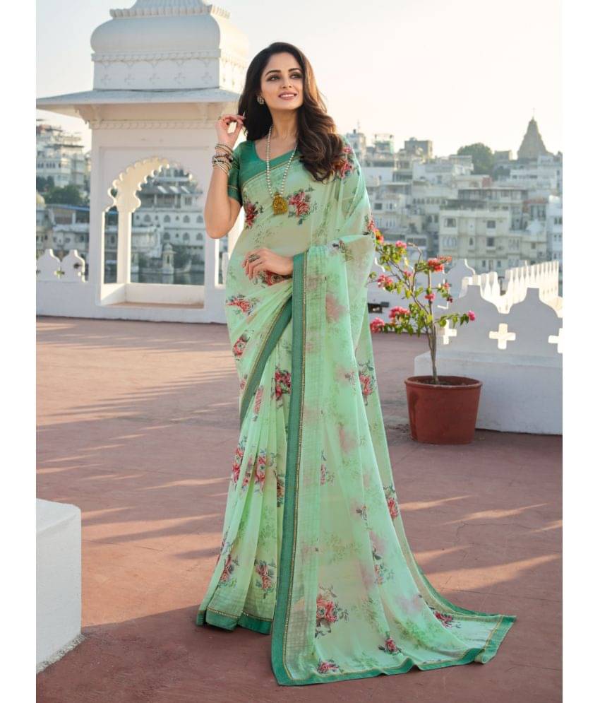 BLEESBURY Georgette Printed Saree With Unstitched Blouse Piece ( Mint Green ) BLEESBURY Georgette Printed Saree With Unstitched Blouse Piece ( Mint Green )