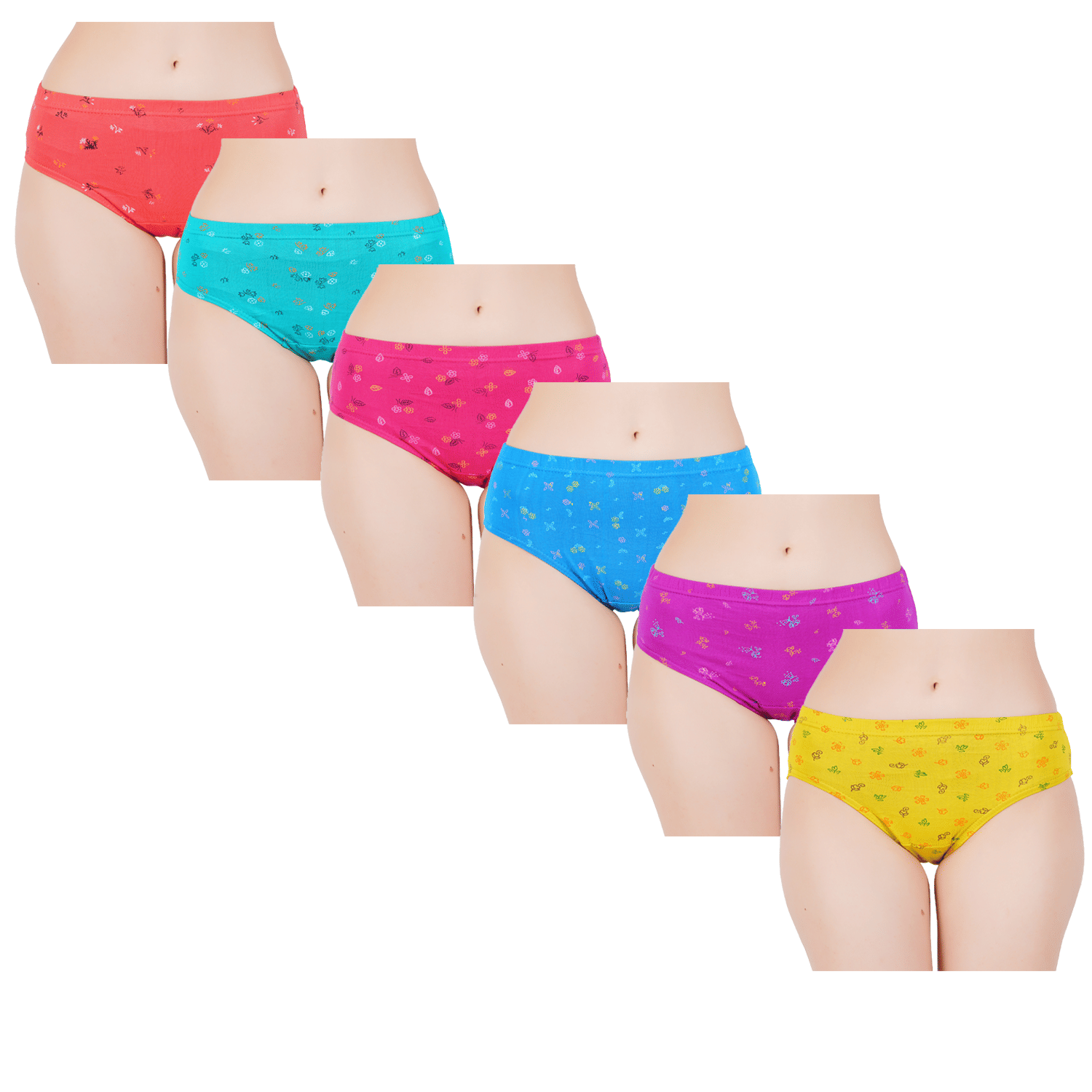 Sleazy Pack of 6 Cotton Printed Women's Hipster ( Multi Color )