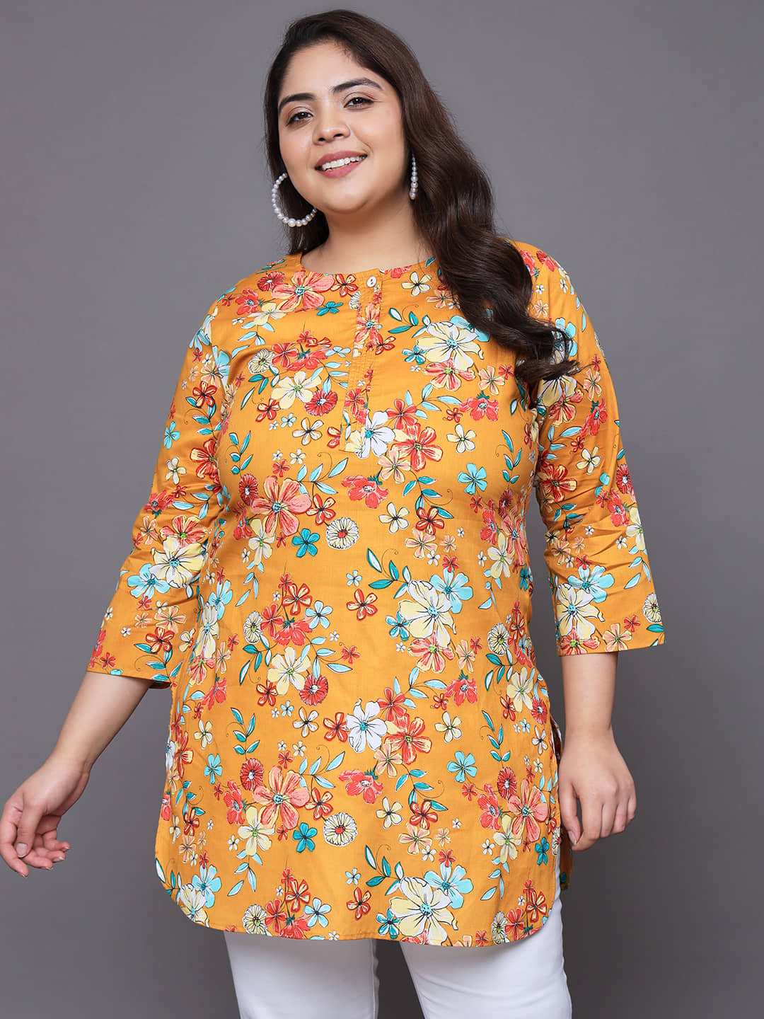 Tissu Cotton Printed Straight Women's Kurti - Yellow ( Pack of 1 ) - Kurtis, Tunics | Buy online on ZillyBuy