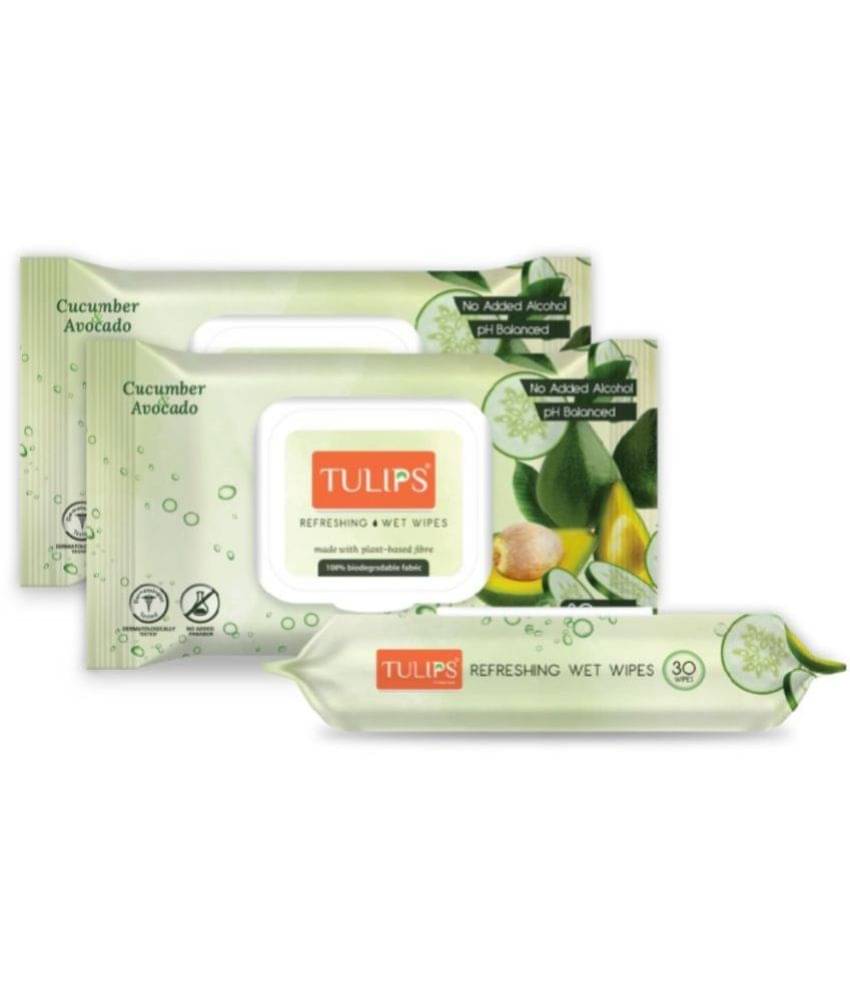 Tulips Refreshing Wet Wipes For Face Lid Pack (Pack of 3) 30 Wipes each Makeup Remover Wipes 487 g Tulips Refreshing Wet Wipes For Face Lid Pack (Pack of 3) 30 Wipes each Makeup Remover Wipes 487 g