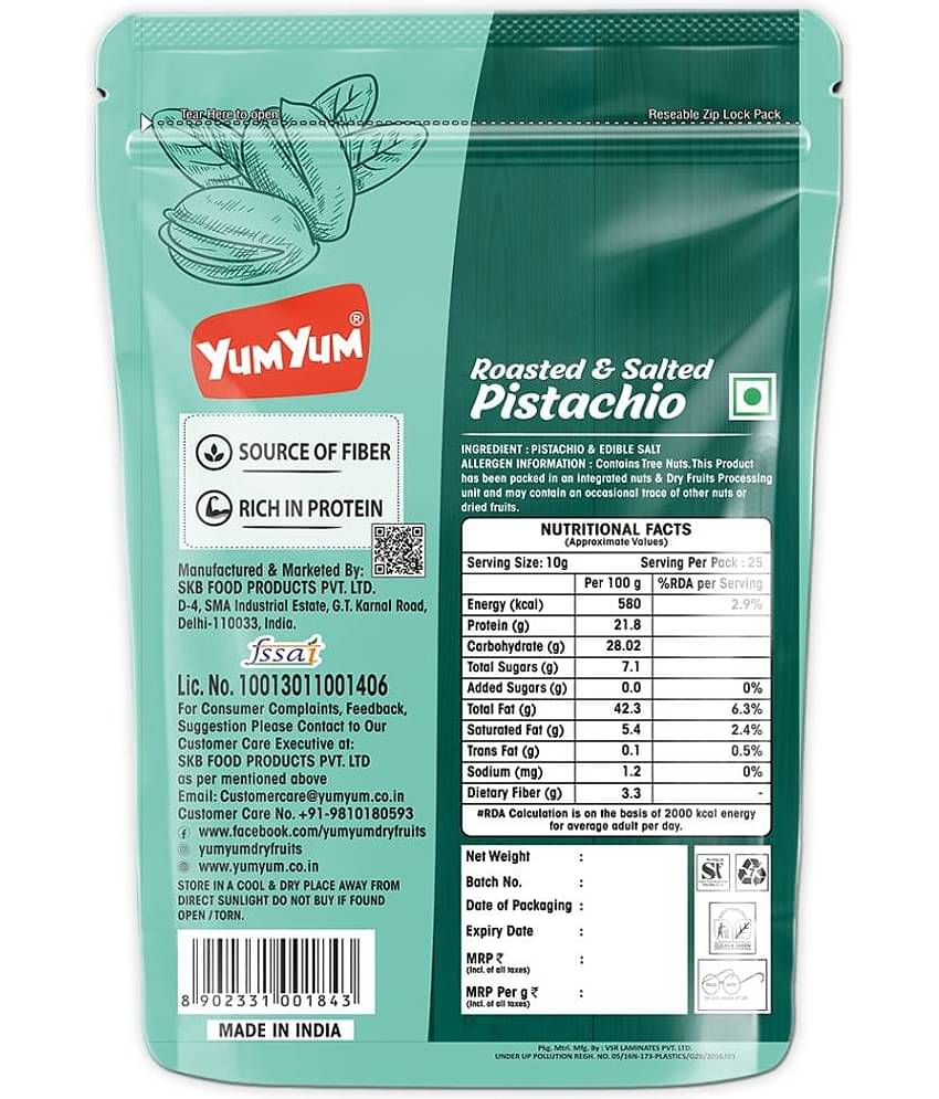 YUM YUM Premium Roasted and Salted Jumbo Size Pista Dry Fruits - Pistachios (250 g)